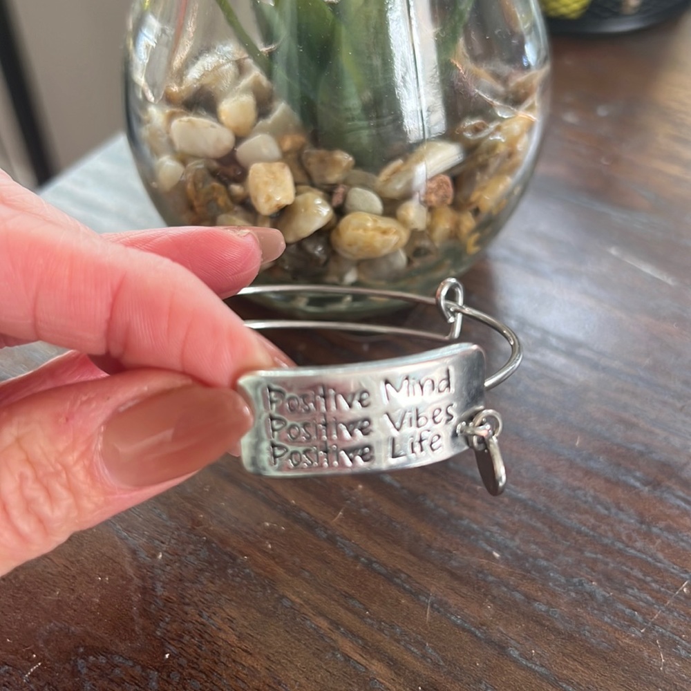 Positive mind positive vibes, positive life sterling, silver bangle bracelet